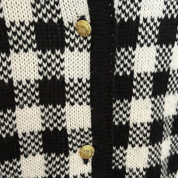 Crystal Kobe Houndstooth Cardigan XL Black White Gold Buttons - Picture 8 of 10